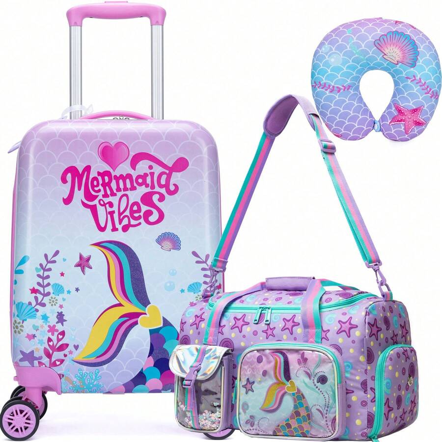 16 Inch Girls Luggage 3-Piece Set, Hard Shell Suitcase With Spinner Wheels, Girls Carry-On Luggage Including Neck Pillow And Travel Bag - Girls' Suitcase - View 1