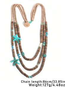 1 buah Kalung Panjang Manik-Manik Multilayer Motif Bintang Laut Imitasi Gaya Liburan Bohemian - Aksesori Sempurna untuk Liburan Pantai Musim Panas, Festival Musik, Hadiah untuk Teman - 1 kalung panjang manik-manik berlapis-lapis imitasi bintang laut untuk wanita - View 5