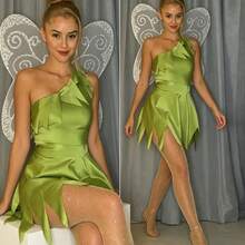 Womens Fairy Costume Dress One Shoulder Asymmetrical Halloween Mini Dress - Green - View 7