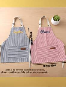 Customized Personalized Apron, Embroidered Apron With Customizable Name, Striped Apron With Pockets | Suitable For Cooking Parties | Birthday Gift - Multicolor - View 3