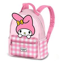 Hello Kitty Safta 兒童書包，尺寸 22x25x11 厘米，主隔層拉鍊，前袋，可調節肩帶，粉紅色格子圖案 - 選項 19 - 查看 1