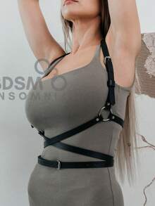 1pc Women's Punk Gothic Techwear Black O-Ring PU Leather Chest Harness Strap Adjustable Body Corset Decorative Belt Suitable For Party And Gathering - Black - View 2