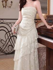 Autumn/Winter Fashion Women Elegant Bodycon Print Party Dress Vintage Chic Birthday Graduation Prom Dress Sleeveless Formal Casual Going Out Wedding Guest Clothes New Back To School Valentine's Day Outfits - Apricot - View 5