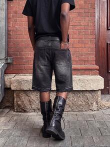 2pcs/Pack American Street Style Distressed Frayed Denim Shorts, Men's Loose Straight Leg Fit, 2 Colors, Summer Casual Commuter Shorts - Multicolor - View 4