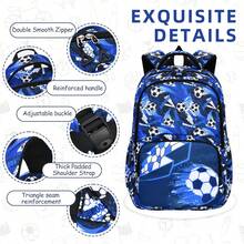 3pcs Men's Backpack + Tote Bag + Small Pouch Set, Cool Football Print, Double Zipper Closure Large Capacity Backpack, Suitable For School, Travel, Beach, Camping, Daily Commute - Three Piece Set - View 6