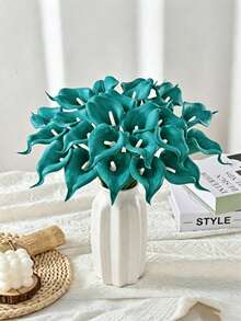 6 Stücke/1 Stück Türkisfarbene künstliche Calla-Lilien aus PU-Material, künstlicher Blumenstrauß, geeignet für Heim- und Hochzeitsdekoration, Innen- und Außendekoration, Gartendekoration, Partydekoration, - Blau - Übersicht 1