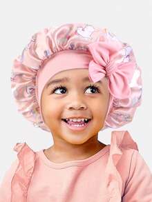 1 pieza Gorro redondo de satén con cinta elástica estampada para niños, adecuado para uso diario - Unicornio Colmillo Sangriento - Ver 3