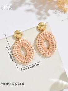 OOQ 1 Pair Bohemian Style Geometric Oval Beaded Seed Bead Earrings, Colorful Niche Design, Versatile Jewelry For Daily Wear, Party, Prom, Engagement, Wedding, Bridesmaid, Mother's Day, Valentine's Day And Any Holiday Gift - Rice Pink - View 6