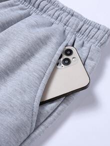 Celana Panjang Wanita Warna Polos dengan Tali Serut dan Lapisan Termal, Celana Panjang Tebal dan Nyaman dengan Lipatan di Bagian Bawah, Cocok untuk Aktivitas Luar Ruangan Musim Gugur/Musim Dingin dan Pakaian Sehari-hari - Light Grey - View 6