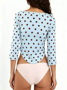 Women Summer Bell 3/4 Sleeve Crop Top Boat Neck Solid Color Slim Fit Basic T Shirts Y2K Party Top For Spring Fall - Blue - View 2