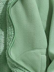 Women's Grey Green Stand Collar Zip-Up Fleece Jacket, Plush Lining, Curved Side Pockets, Minimalist Casual Daily Outdoor Sports Autumn Coat - Green - View 4