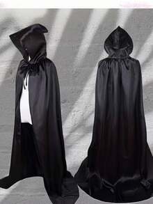 1pc Halloween Costume Black Grim Reaper Cloak With Hat, Adult Festival Cloak Outfit - A - View 2