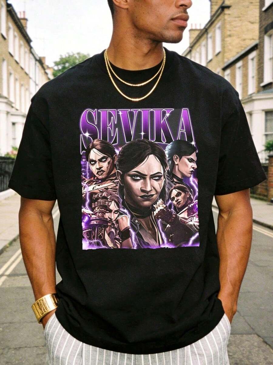 Playera Casual Verano Hombre | Cuello Redondo Manga Corta Tela Suave | SEVIKA | Estilo Callejero Americano,Camisetas Para Hombre,Playeras De Hombre,Pl - Black - View 1