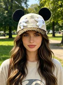 Disney 1件裝可愛米奇耳朵棒球帽，米奇手掌與耳朵設計搭配拼色圖案，可調節時尚戶外卡通休閒帽，適合戶外運動、日常穿著、旅行、派對與節日場合，中性款，送給朋友與家人的完美禮物！（男士棒球帽、女士棒球帽、夏季遮陽帽、Disney棒球帽） - 彩色 - 查看 2
