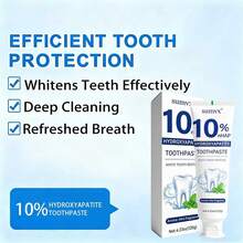 Pasta de dientes blanqueadora con 10% de hidroxiapatita, contiene nano-hidroxiapatita y aceite de menta natural, elimina eficazmente las manchas, refresca el aliento, tubo de tamaño de viaje (el uso diario duplica el efecto), cuida las encías - Menta - Ver 7
