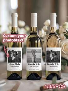 1/3/5pcs Customized Wine Bottle Stickers, Personalized Photo Labels, Custom Name Stickers, Wedding Labels, Waterproof Champagne Bottle Stickers, Suitable For Bridal Shower, Engagement Party - Multicolor - View 8