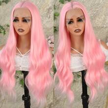 13X4 Free Part Black Green Highlights Body Wave Lace Front Wigs Pre Plucked Soft Long Wavy Hair Wigs Heat Resistant Wave Wigs Glueless Christmas Wig Long Wavy Synthetic Lace Front Wigs For Women Perfect For Daily Wear & Parties - 淺粉色 - 查看 5