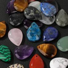 Piedra preciosa natural de apatita y labradorita de alta calidad en forma de lágrima de 18x25 mm con orificio superior para accesorios de joyería. - Amatista - Ver 3