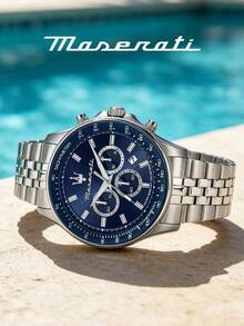 Maserati 經典三叉戟標誌奢華運動手錶 防刮礦物玻璃 摺疊扣 日常辦公配件 R8873640025 - 銀色 - 查看 3