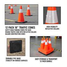 Pack Of 12, 45.7 Cm Traffic Cones, Ty Street Parking Cones With PVC Base, Orange Traffic Cones, Dangerous Construction Cones For Residential Parking-XY361128 - Multicolor - View 5