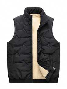 Men's Autumn/Winter Stand Collar Thermal Lined Quilted Casual Vest, Versatile Fishing Jacket - Black - View 4