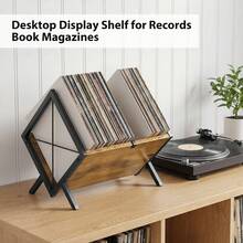 7Sevenjokers Vinyl Record Storage Rack, Wrought Iron And Wooden Magazine Rack, Multifunctional Storage Rack, Desktop Document And Magazine Holder, Minimalist And Modern, Suitable For Bedrooms, Studies And Living Rooms - Brown - View 3