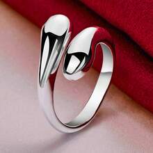 925 Sterling Silver Plated Water Droplets/Raindrops Ring For Women Wedding Engagement Party Fashion Charm Jewelry - Silver - View 3
