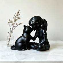 1件啞光白色女孩與貓咪雕像，極簡風格，樹脂工藝，桌面裝飾，適合貓奴的禮物，適用於情人節、聖誕節、居家與辦公場景，亦可作為給貓奴的驚喜禮物 - 多色 - 查看 3
