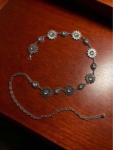 Cadena de cintura con flores vintage y strass, cinturón corporal de metal retro para vestidos - A - Ver 11