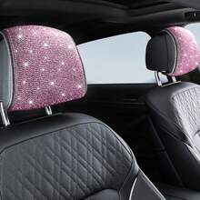 1pc Car Headrest Cover, Black/White/Pink 3 Colors Optional, Rhinestone Studded Breathable Full Rhinestone Headrest Cover, Universal Simple Style Car Interior Decor - A - View 3