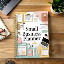 1pc A5 Small Business Planner Notebook, Spiral Bound, Macaron Collage Office Supplies Doodle Print Diary, Black Coil Soft Cover, Income & Expense Tracking Record Book, Suitable For Small Shop Owners And Female Entrepreneurs - QY-12 - View 2