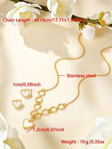 1 Set/3 Pieces Classic Heart Jewelry Set, Waterproof Stainless Steel Collarbone Necklace And Stud Earrings Set For Women - Heart - View 9