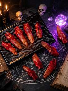 5 piezas de dedos falsos realistas con sangre, accesorios de decoración de Halloween con tono de piel y detalles sangrientos, adecuados para casas embrujadas, fiestas, bromas de fiesta y decoración de terror, Halloween - A - Ver 4