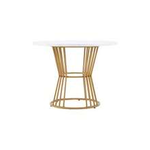 Dining Table Set (5-Piece), Dining Table Set With 4 Chairs, Kitchen Table Set, Round Dining Table With 100 Cm Diameter And Gold Metal Legs, White MDF Tabletop, Dining Chairs In Dark Grey Velvet - 彩色 - 查看 10