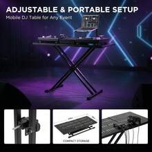 DJ Desk 32"-43" X 18" For Music Studio Club Performance Events, Height Adjustable Foldable Double-X Design Metal Tabletop Audio Mixer Controller Platform-XY87960 - Multicolor - View 6