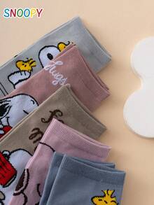 5 Pairs SNOOPY Genuine Charlie Brown Puppy Cartoon Pattern Women's Straight Socks - Multicolor - View 5