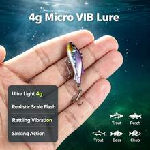 HENGJIA 沉水 VIB 釣魚路亞 4g 微振動硬餌 震動搖擺發光雷射鱗片仿真餌，適用於鱒魚、鱸魚、淡水魚 - 彩色 - 查看 1