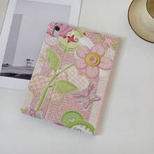 1pc Vintage Fabric Patchwork Button Flower Butterfly Print Tablet Protective Case, With Pen Slot, Multi-Angle Magnetic Stand Cover, Supports Auto Sleep/Wake, Compatible With IPad PRO/AIR, Pad 5/6/7, Pad, MatePad, Pad, Honor Pad, Pad - Multicolor - View 3