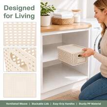 8 Pack Plastic Storage Baskets With Lids, Stackable Storage Organiser Bins - View 3