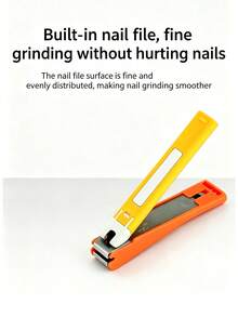 KAI 1pc Splash-Proof Nail Clipper (2 Colors), Straight Edge Stainless Steel Fingernail Trimmer With Detachable Collection Box, Anti-Flying Clipper For Hard Nails, Manicure Pedicure Tool For Home & Travel, Nail Supplies, Nail Art Tools - Orange - View 3