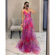 Robe En Maille Imprimée Avec écharpe Robe De Vacances Décontractée - Red - View 2