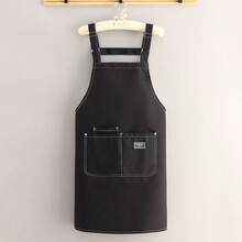 1pc Premium Canvas Kitchen Apron (Black), Adjustable Shoulder Strap Apron, Double Shoulder Strap Apron, Unisex, With 2 Large Pockets And 1 Small Pocket, Suitable For Chef Cooking, Gardening, BBQ, Cafe, Painting, Baking, Hairdressing And Nail Art - A - View 8