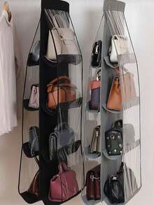 Compartment Hanging Handbag Organizer Transparent Wallet Storage Closet Space-Saving Organization System Suitable For Living Room Bedroom,Bedroom Room Decor,Back To School - Black - View 4