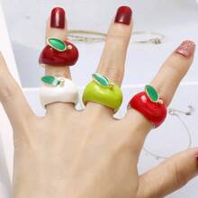 Cute Enamel Apple Adjustable Ring For Women Gold Plated Fruit Statement Open Ring Jewelry - Apple - View 2