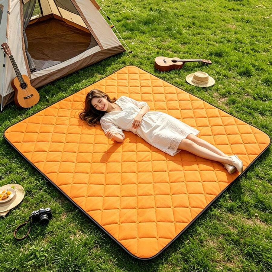 Brown Rhombus Pattern Waterproof Picnic Mat - Brown - View 1
