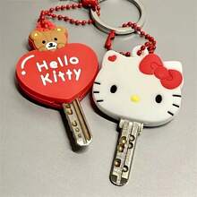 1 Set Of Sanrio Kawaii Hello Kitty Silicone Keychain Kitten & Love Dustproof Protective Cover Anime Cartoon Bear Portable Anti-Lost Keychain Women's Gift - View 5