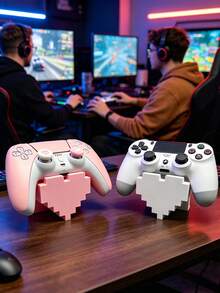 Pixel Heart Game Controller Display Stand, Pink & White Retro Pixel Style Gamepad Holder, Stable Anti-Fall Base, Desktop Decoration Storage Rack, Cute Gaming Room Desktop Decor - Multicolor - View 2