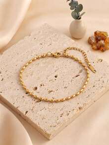 Gold Elegant Rice Bead Stainless Steel Bracelet, Exquisite And Elegant, Perfect For Dates, Daily Wear And Gatherings - Gold - View 1