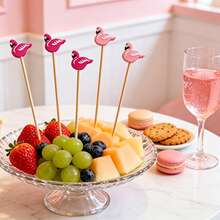 100pcs Flamingo Shaped Random Mixed Fruit Bamboo Picks, Rich Colors & Creative Designs, Suitable For Cocktail Picks, Cake Toppers, Skewers, Tanghulu Picks And Decorative Toothpicks - Multicolor - View 7