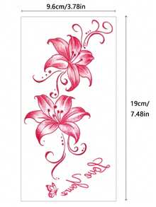 3 Sheets Red Watercolor Lily Floral Vine Temporary Tattoo Stickers, Waterproof Long Strip Fake Body Tattoos For Women Arm Leg Thigh Deco - Red - View 9